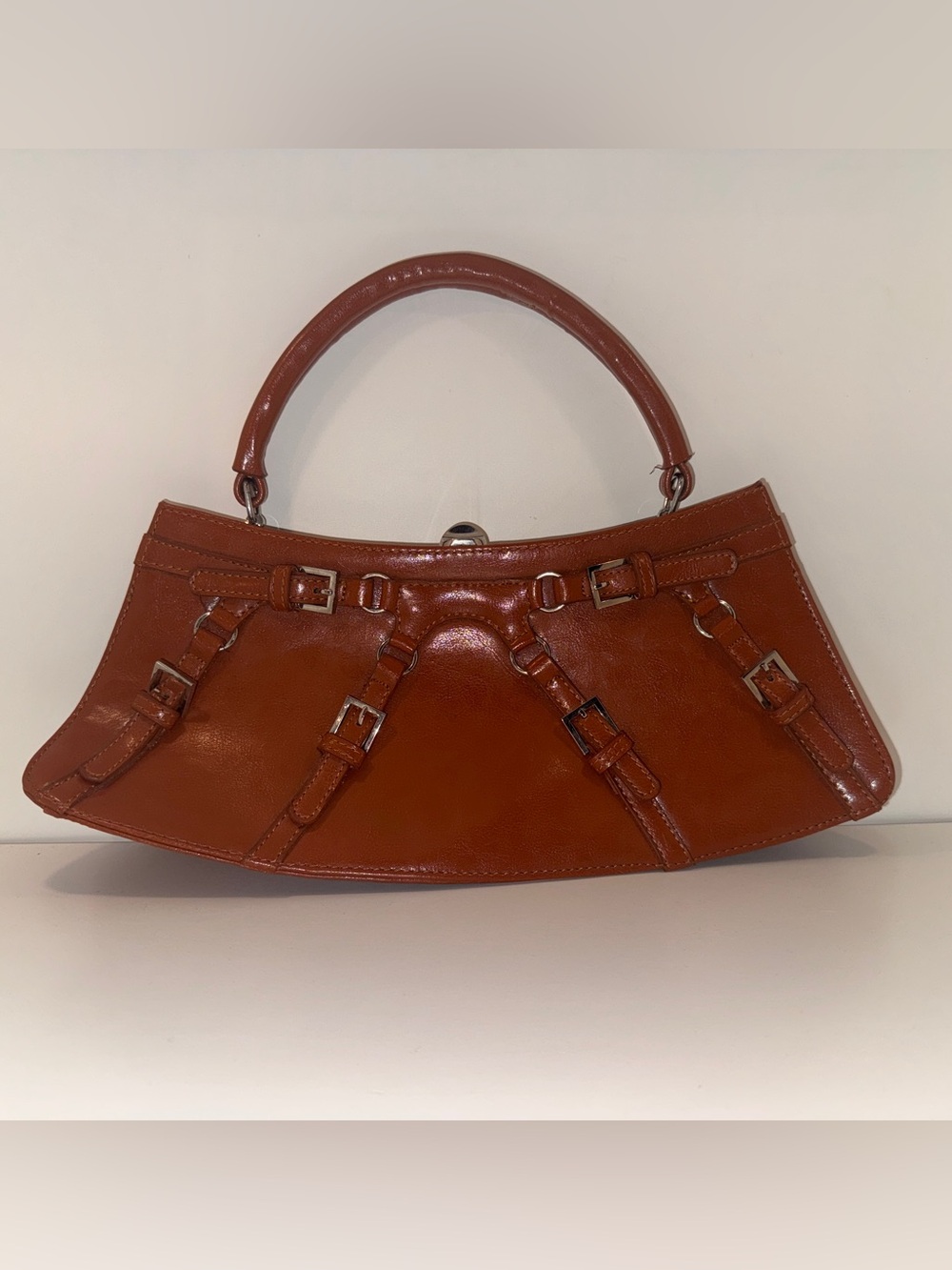 Tan/Orange Leather Top-Handle Bag